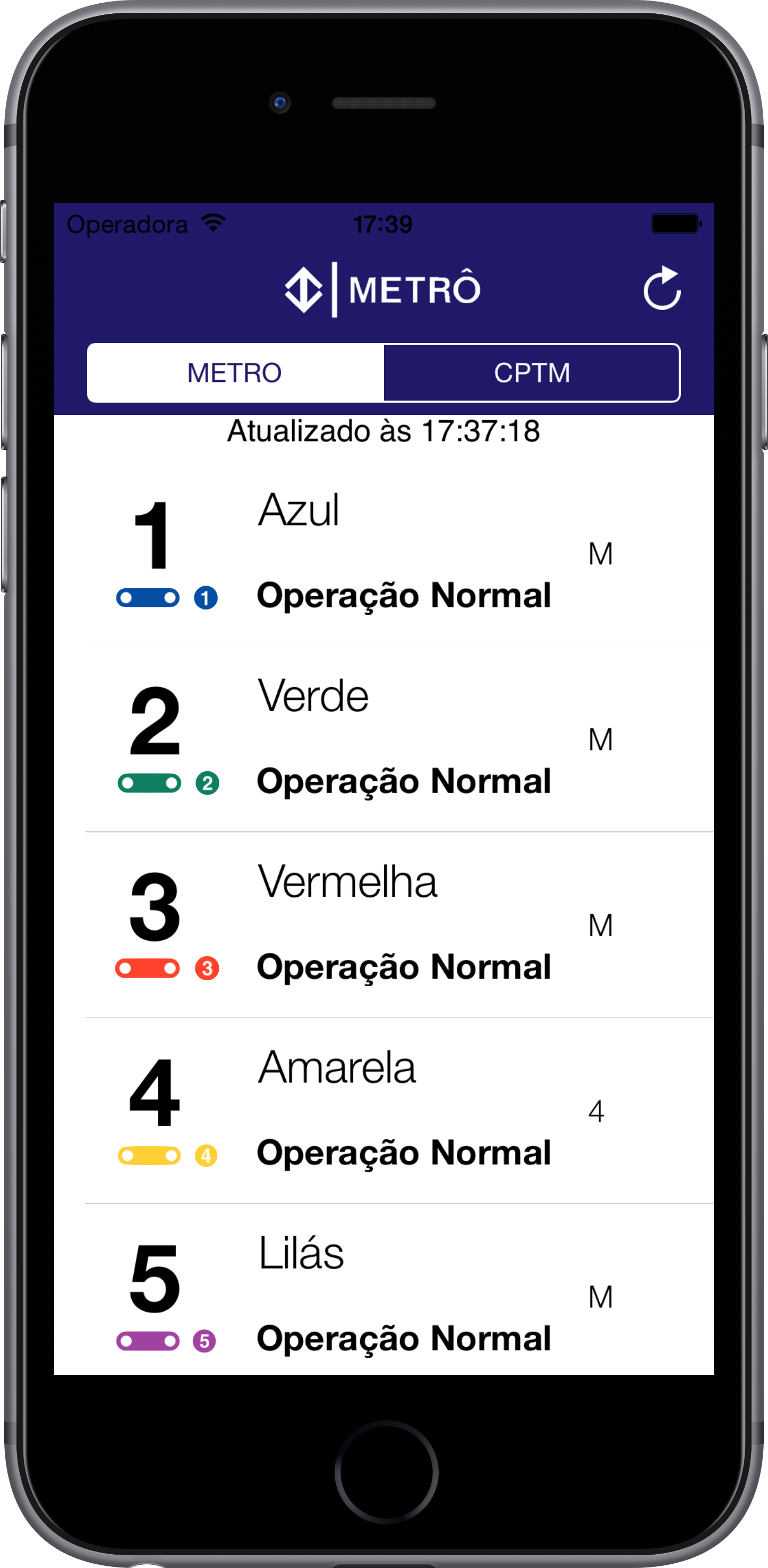 SampaTrilhos running on an iPhone, App Store screenshot 1