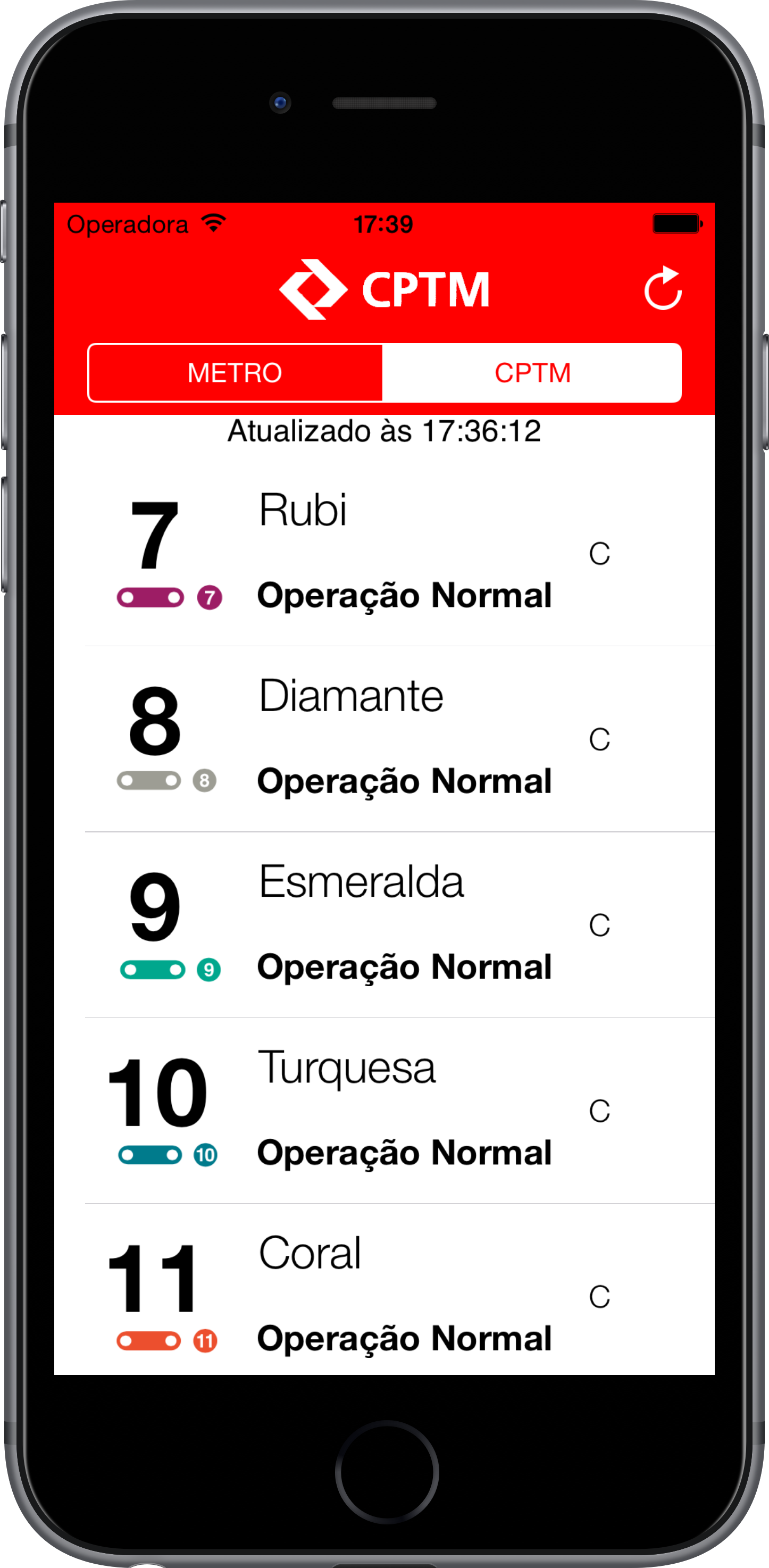 SampaTrilhos running on an iPhone, App Store screenshot 3
